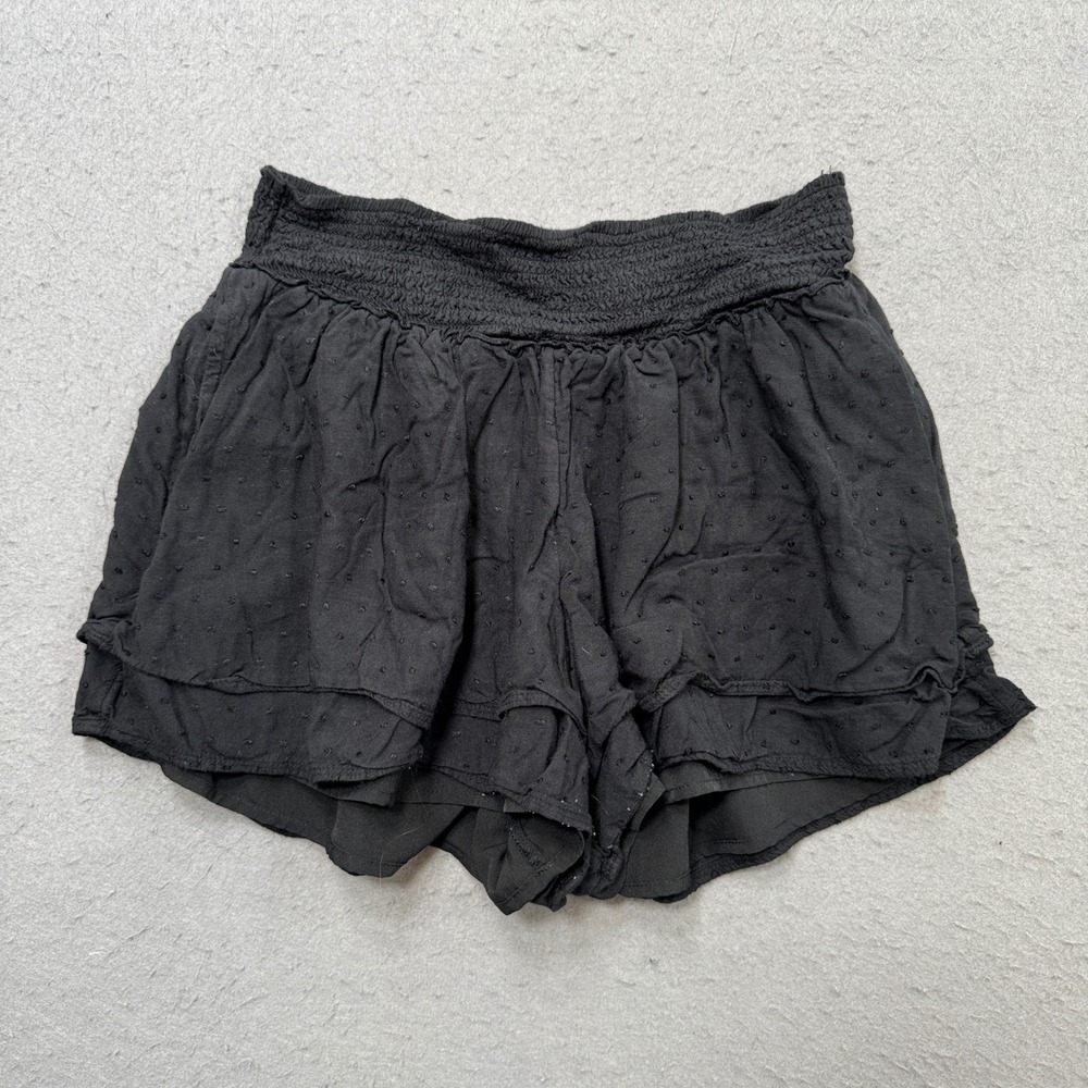Hollister Skirty Shorts Women's M Black Ultra High-Rise Swiss Dot Smocked Tiered
